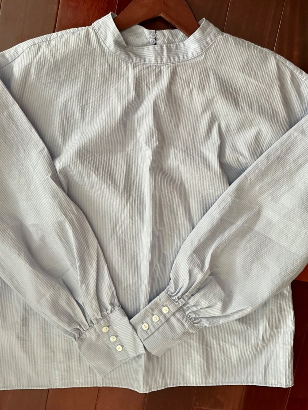 H&M Blue Cotton Pullover Style Back ZipSoft Long Sleeve Buttons Size 12 NWOT